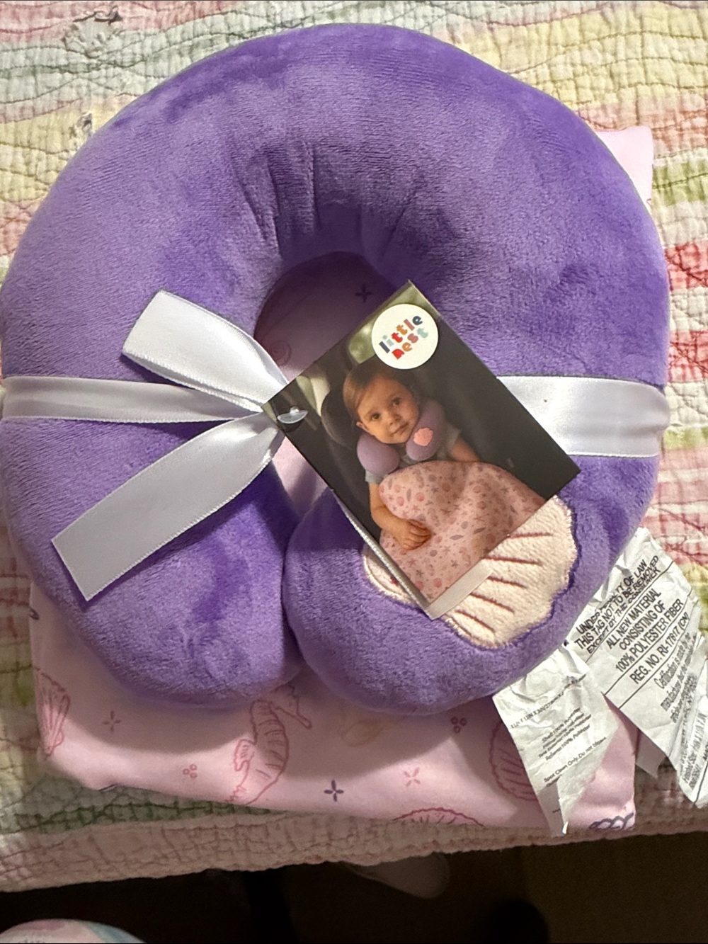 Little Me Purple Plush U-Shaped Neck Pillow for Kids Travel